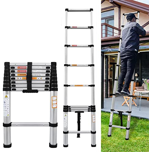 Lucn 8, 5FT teleskopierende Verlängerungsleiter Aluminium zusammenklappbare Leiter mit Verriegelungsmechanismus EN131 Standard 330 Pfund für Home Attic Dach Decke Rv (2, 6m), W-SSTZ-2.6M lkpkde61
