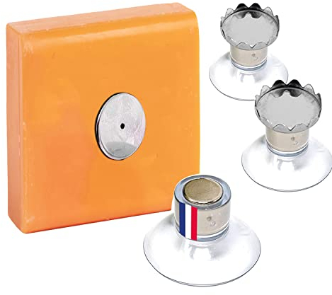 Magnetische Seifenschalen mit Saugnapf - Magnetische Seifenschalen mit starkem Saugnapf - Ohne Bohren, einfach auf Allen Oberflächen zu befestigen - Ideal für Badezimmer, Küche ...
