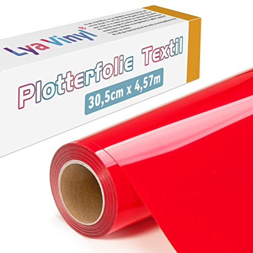 Lya Vinyl Plotterfolie Textil, 30,5 × 457,5cm Rot Flexfolie Plotter Textil für Cricut und Silhouette, Textilfolie Plotter für DIY Stoff und Shirt
