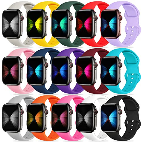 Tiorecime 15 Pièces Bracelet Compatibles avec Bracelet Apple Watch 38mm 40mm 41mm 42mm 44mm 45mm 46 mm 49 mm, Bracelet en Silicone Compatible avec Apple Watch Ultra SE Serie 11 10 9 8 7 6 5 4 3 2 1
