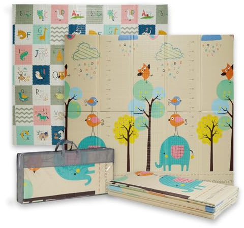 Buddy Baby - Tapis de jeu XXL pour bébé, 180 x 200 cm, double face, rembourré, pliable et avec sac de transport - Dès la naissance - Idéal comme cadeau