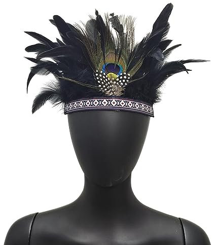 Indianer Kopfschmuck,Indische Feder Krone Stirnband,Herren Indianer Stirnband mit Federn, Hippie Tribal Kopfschmuck, Mottoparty, Karneval,Halloween, Fasching, Festival Party Headwear kostüme Zubehör