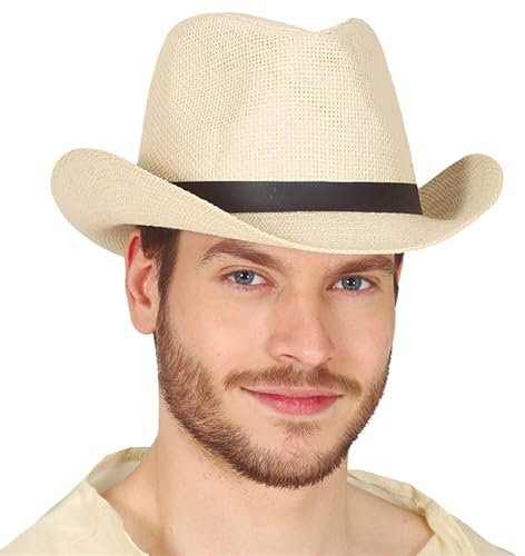 PARTY DISCOUNT NEU Hut 20er-Jahre, Herrenhut im 20er-Jahre Stil, Cowboyhut, hell-beige mit schwarzem Hutband