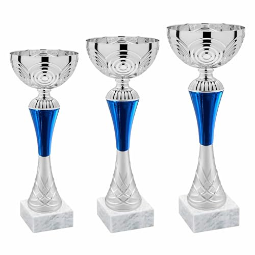 Tris Coppe Trofei Personalizzate | 3 Premiazioni ABS blu/silver con Targhetta Inclusa per 1º‑2º‑3º posto – Ideali per Sport, Eventi, Fantacalcio