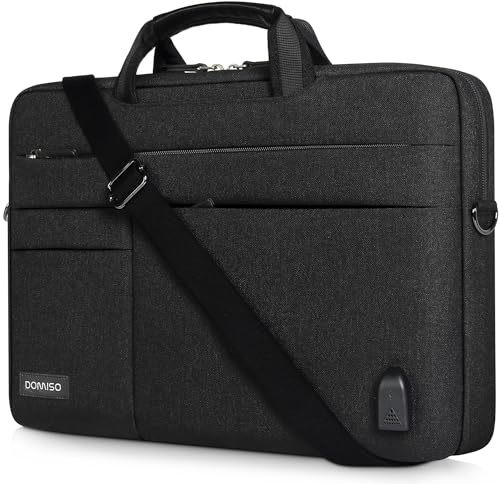 DOMISO 15-15,6 Pouces Grande Sacoche pour Ordinateur Portable Housse avec Port de Chargeur USB Externe Sacoche Bandoulière pour Ultrabook/Netbook/Lenovo/Acer/ASUS/Dell/HP, Noir 1