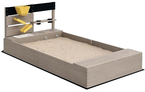 Outsunny Sandlåda med kökselement, sandlåda av trä, 154 x 80 x 60 cm, sandlåda, golvlös design för 3–7 år, barn, trädgård, grå