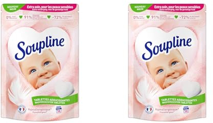 SOUPLINE - Tablettes Adoucissantes Cœurs Hypoallergéniques - 0% Parfum - 91% d'Ingrédients d'Origine Naturelle - Testées Dermatologiquement - 28 Tablettes : 28 Lavages (Lot de 2)