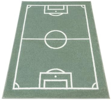 AKCILA Rechteckig Kinderteppich Lima Fußball Feld Grün 140x190 cm