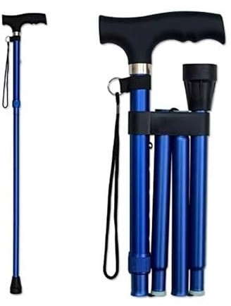 Walking Stick Easy Folding Adjustable Aluminium Cane for Men Women, Lightweight Collapsible Sticks Extandable Height, Flexible and Durable Mobility Aids Plain Multi Colors (Blue)