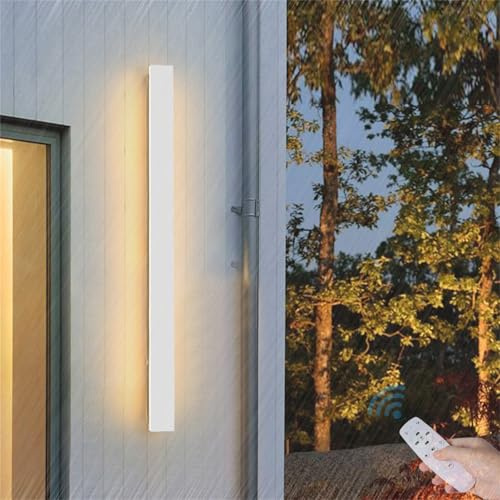TZSMUM Moderne LED Lang Dimmbar Wandleuchte mit Fernbedienung Außen IP65 Wasserdicht Innen Wandlampe Acryl Balkon Außenwandleuchte Wohnbereich Badezimmer Haustür Wandleuchtung Weiß (40CM)