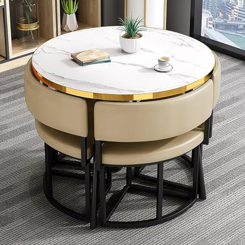 Modernes rundes Konferenztisch-Set für 4 Personen mit Stühlen im Retro-Stil, ideal für Büro, Empfang, Wohnzimmer, Küche und Konferenzraummöbel, perfekt für Cafés und Freizeitbereiche