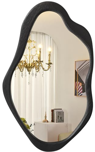 Unregelmäßiger Wandspiegel, klein, asymmetrisch, dekorativ, Wandmontage, modern, einzigartig, organisch, für Wohnzimmer, Badezimmer, Schlafzimmer, Eingangsbereich, Schwarz