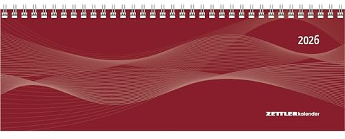 Zettler Tisch-Querkalender Profi rot 2026 – Wochenkalender 30 × 11 cm, 1 Woche/2 Seiten, mit Notizblatt & Jahresübersicht, Zeiteinteilung 8–21 Uhr, Monatsregister, Ringbindung, FSC-zertifiziert