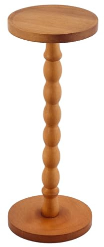 BUTORY Pedestal Side Table Round Solid Wood Small Side Tables for Living Room with Weighted Base Space Saving Pedestal End Table for Bedroom Sofa Couch Bathtub Balcony