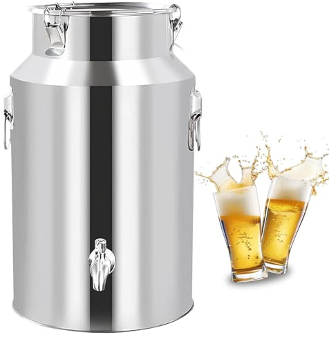 Adima Edelstahl Luftdichte Milchkanne Mit Deckel Und Hahn Rostfreier Stahl Milcheimer Wein-Eimer Ölfass Tee-Kanister Isolierkanne Für Milch Wein Flüssigkeit Vorratsbehälter, Silber 5L/9L/14L/18L,5L