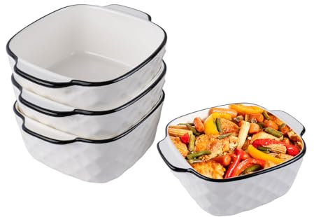 5.7 Ceramic Baking Dish Set of 4 Small Oven Bakeware 13Oz Square Bakeware with Handle for Lasagna Individual Pie Plates Oven Safe Baking Pan Oven-Safe & Microwave-Safe