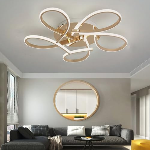 DDYY Deckenlampe wohnzimmer led deckenleuchte 55cm 38W Schlafzimmerlampe Golden dimmbar mit fernbedienung 3000k-6500k wohnzimmerlampe modern deckenlampe wohnzimmer Schlafzimmerleuchte (Golden, 55CM)