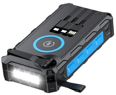 Cargador Solar, Banco De Energía Solar con Linterna 20000 MA Cargador Solar con Manivela Portátil Power Bank con Cable De Datos para Acampar, Corte De Luz