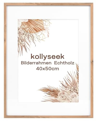 kollyseek Bilderrahmen 40x50cm Echtholz mit Passepartout Kiefer Holz Rahmen mit Acrylglas Fotorahmen holz zimmer deko Holzmaserung