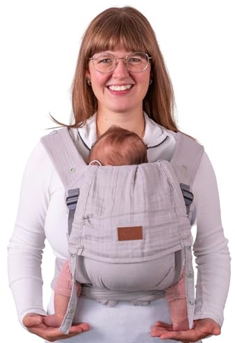 SCHMUSEWOLKE Musselin Babytrage Aurora - Babytrage aus weichem Musselin - ab Geburt bzw. ab 2,5 kg bis 12 kg - leicht und bequem - Bio-Baumwolle - Koala