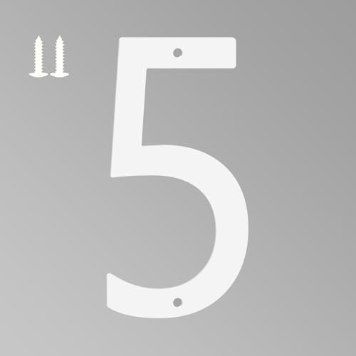 3 Inch White House Numbers for Outside, Metal Letters for Outdoor Signs, Anti-rust Aluminium House Address Letters for Front Door, Office, and Garden Decoration (Number 5)