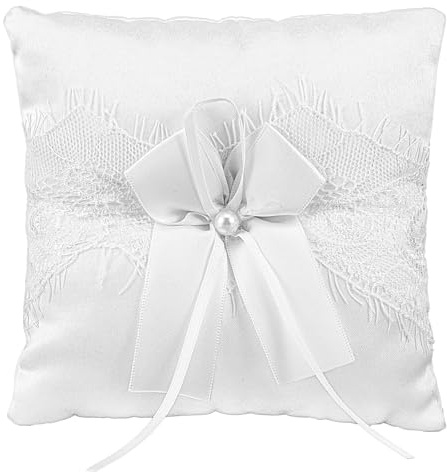 Heclia Ring Bearer Pillow Lace Pearl Ivory Ring Bearer Cushion for Wedding Party Wedding Rings Pillow with Silk Bow Rings Bearers Holder for Proposal Weddings Ceremony 5.1'' x 5.1''