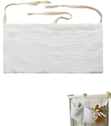 FUGLUS 1 pezzo Borsa Appendere per Lettino, 2 Tasche, Tasche Portaoggetti Letto, Portaoggetti Tasca da Appendere per Letto Usato per Riporre Vestiti Pannolini Giocattoli(bianco)