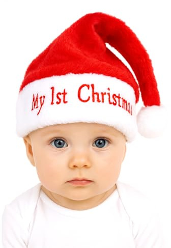 Fukaisu Santa Hat for Baby, My 1st Christmas Santa Hat Soft Washable Christmas Party Hats for Newborn Infant Toddler Xmas Holiday New Year Photos