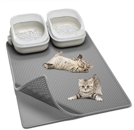 Großformat Katzenklo Matte 60x45CM, Doppelschicht Wasserundurchlässig EVA Katzenstreu Matte, Waben Design Spritzwassergeschützt und Schmutzabweisend Katzenstreumatte (Grau)