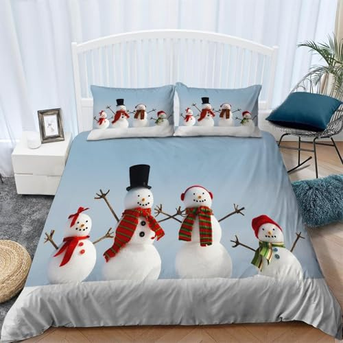 Set Copripiumino Singolo Pupazzo di Neve Carino Morbido Microfibra Biancheria da Letto Pupazzo di Neve Invernale Stampa 3D Copripiumini 135x200 + 2 Federe 50x80 F-38