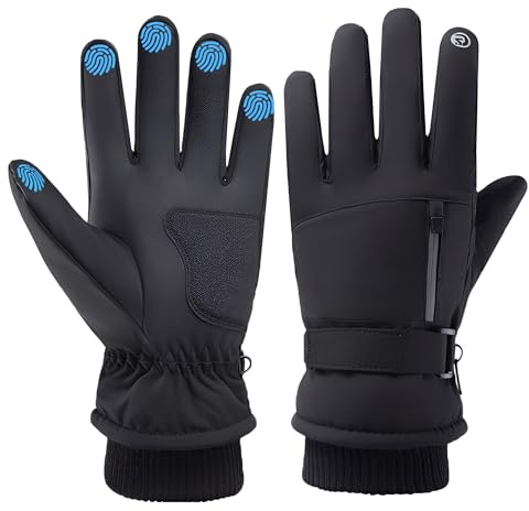 AUMTISC Vintertermiska skidhandskar, -29 °C, köldbeständig, vattentät, nylon, pekskärmsfunktion, svarta universalhandskar för vandring, skidåkning, vinteraktiviteter (svart, XL)