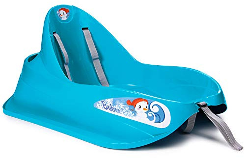 Ondis24 Schlitten Bob blau Rodel mit Sicherheitsgurt Rutscher mit Zuggurt und Staufach