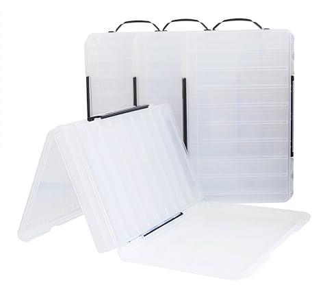 Fishing Lure Box Double-Sided: 3 Packs Large Saltwater Lure Storage Fishing Tackle Box for Crankbait Jerkbait Squid Jig Case Organizer - 18 Grids (Clear)