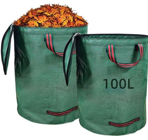 Laubsack,2 pcs Gartensack mit Deckel,100 L Wiederverwendbarer Grassack,Gartenabfallsack mit 4 Griffen,Robustes Polypropylen-Gewebe,wasserdicht & faltbar für Laub,Rasenschnitt,Grünschnitt,Gartenabfälle