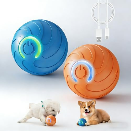 Deux Pack Balle Intelligente Interactive pour Chien - Jouet Rechargeable USB à Vibration et Rebond Automatique, Stimulation Cérébrale pour Toutes Tailles, Parfaite pour l'Intérieur (Bleu + Orange)
