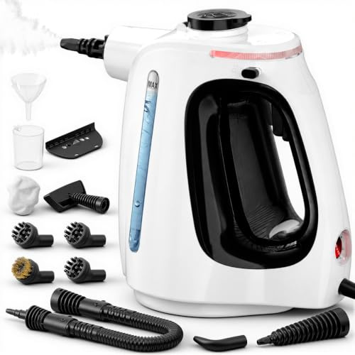 Hombasing Limpiador de Vapor Portátil, 1350W Vaporeta Limpieza Hogar, Vaporeta de Mano, Depósito de Agua visible de 550 ml, 10 Accesorios, para Limpiar Cocina, Baño, Juntas, Ventanas y Grasa