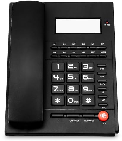 PLAFOPE Téléphone Fixe Filaire Noir à Grosses Touches Affichage de L’appelant, Volume Réglable, pour Bureau, Maison ou Hôtel, Compatible Usage Personnes Âgées, Appareil de Bureau