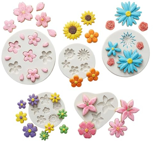 5 Pcs Silicone Flower Molds Set, Flower Chocolate Mold for Baking | Polymer Clay Molds & Fondant Mold for Cake Cupcake Decorating, DIY Crafts, Soap