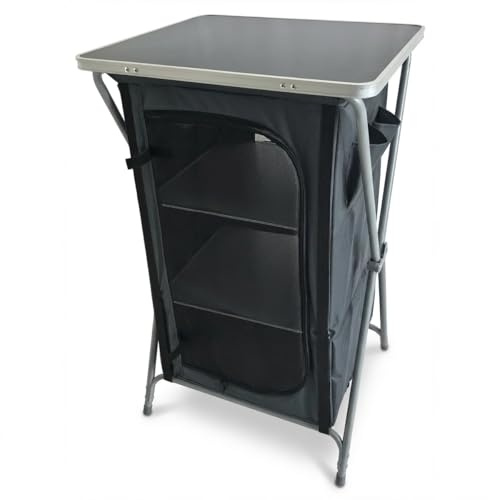 Greemotion Campingschrank faltbar, Schwarz, 60x53x97 cm | Faltbarer Camping-Organizer mit einem Fach, aus Aluminium und Oxford-Gewebe, für Camping und Garten