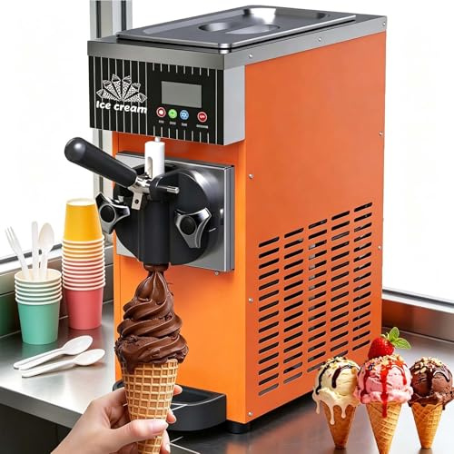 menglanchang Kommerzielle Eismaschine,450w Softeismaschine FüR Eine Sorte,4–5l/H Leistung,2,5 L VorratsbehäLter/1L Gefrierzylinder, Touchscreen,Automatische Reinigung&VorküHlung-Gastronomie Orange