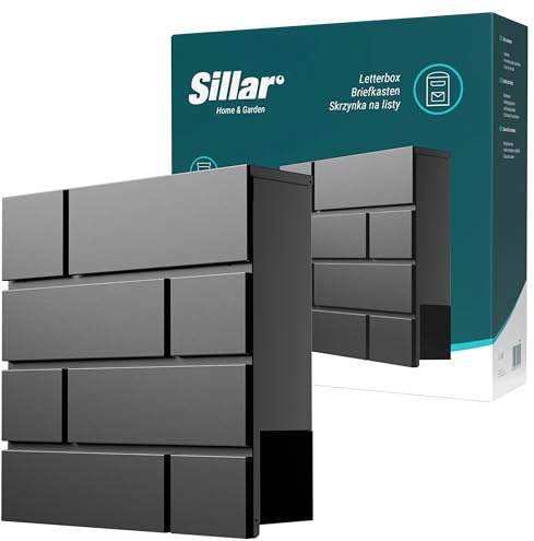 Sillar Cassetta postale da muro con serratura e tubo per giornali | in acciaio zincato, resistente agli agenti atmosferici | 37 × 10,5 × 37 cm | antracite | 2 chiavi | formato A4