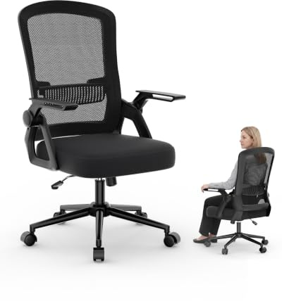 rattantree Schreibtischstuhl Ergonomischer Schwarz für Zuhause Büro | Bürostuhl mit Verstellbaren Armlehnen, Drehstuhl mit Netzbespannung, Lordosenstütze, Höhenverstellbarer, Wippfunktion