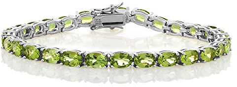 Gem Stone King Green Peridot Tennis Bracelet For Women | 925 Sterling Silver | 12.00 Cttw | Gemstone Birthstone | Oval 6X4MM | Length - 7 Inch | Fine Jewelry Gifts for Her Mom Women Wife