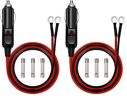 GTIWUNG 2 Stück KFZ Wechselrichter Kabel 12V 24V Zigarettenanzünderkabel Buchse Stecker auf O-Ring-Anschluss mit 15A Sicherung, 16AWG 50cm/1,6Ft Netzteil Kabel für Auto Inverter, luftpumpe