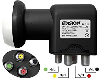 Edision LNB QL-4 QUATTRO SE, per collegare 1 satellite esclusivamente a Multiswitch, Nero