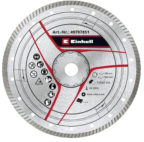 Original Einhell Turbo-Diamant-Trennscheibe 250 x 25,4 mm (Steinschneider-Zubehör, Ø 250 x 25,4 mm, 6 mm Turbo-Diamantrand, max. 7650 min-1, für Steintrennmaschinen)
