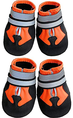 Leeko Hundskor, set om 4 halkfria hundtasskydd hundstövlar, tasskydd med reflekterande remmar, kardborreband, husdjurskor, hundsnö, stövlar för stora hundar, orange (XL)