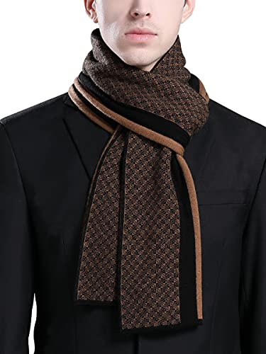 WANYING Uomo 6% Lana Sciarpa Lavorata a Maglia Sciarpa di Lana Calda Morbida per Autunno Inverno Casual Business Semplice Chic Gentleman 180 × 30 cm - A Quadri Piccolo Neri & Marroni