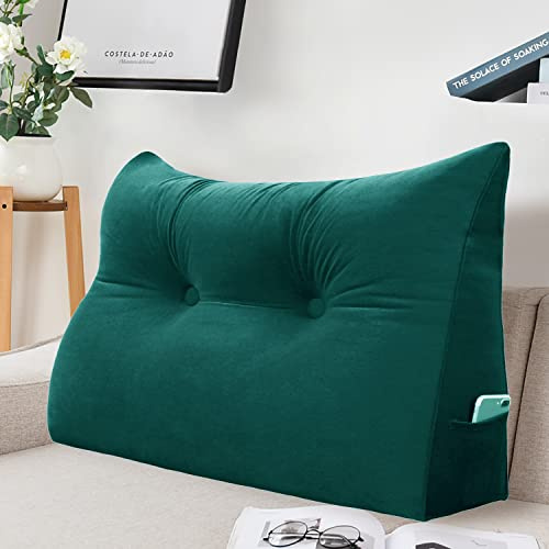 Johnear Rückenkissen Bett Keilkissen Sofa Rückenlehne Lesekissen, Lehnenkissen Dreieckige Kopfkissen Lendenkissen mit abnehmbarem Samt Bezug （Türkis, 60cm