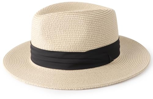 DRESHOW Panamahatt Fedora Solhatt med Brett Brätte och Upprullad Hatt UPF 50+ för Kvinnor
